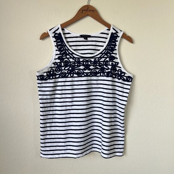 Lands End Top Womens XL Petite Navy Blue Striped Nautical Tank - Picture 1 of 7